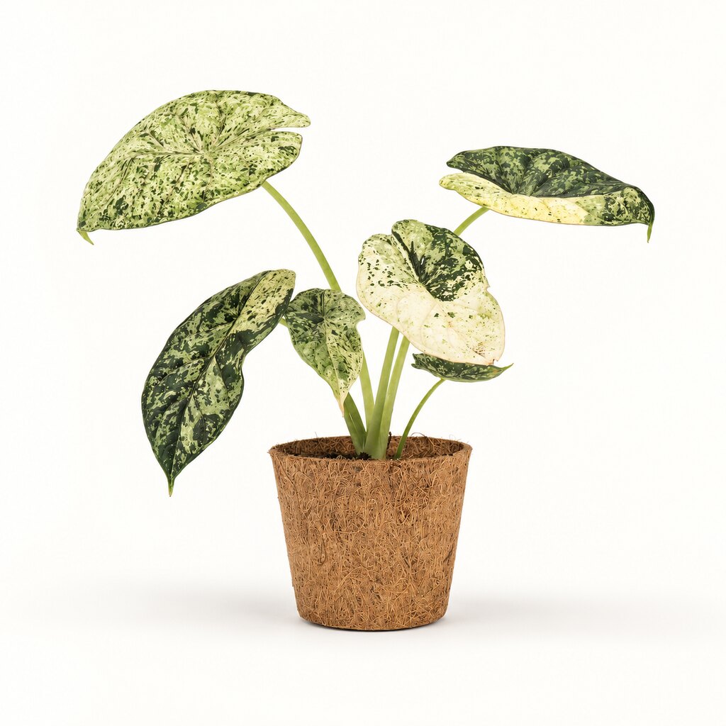 Alocasia Macrorrhizos Camouflage i kokospotte, Ø11 cm.