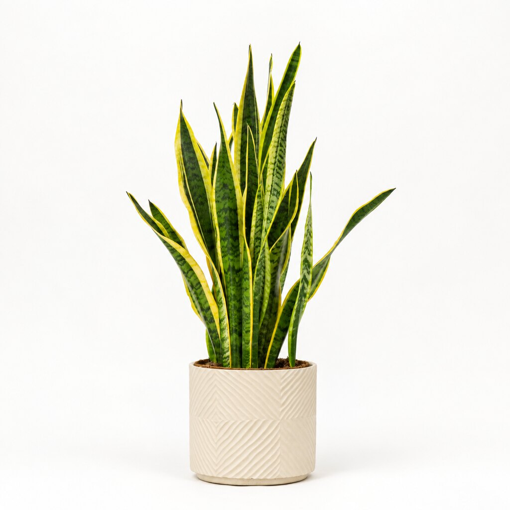 Sansevieria laurentii - svigermors skarpe tunge Ø24 i lys potteskjuler