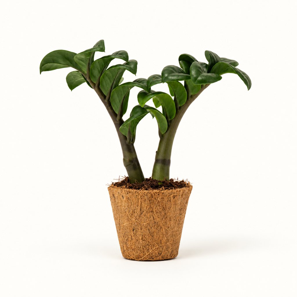 Zamioculcas Zenzi med mørkegrønne blade i kokospotte Ø6 cm.